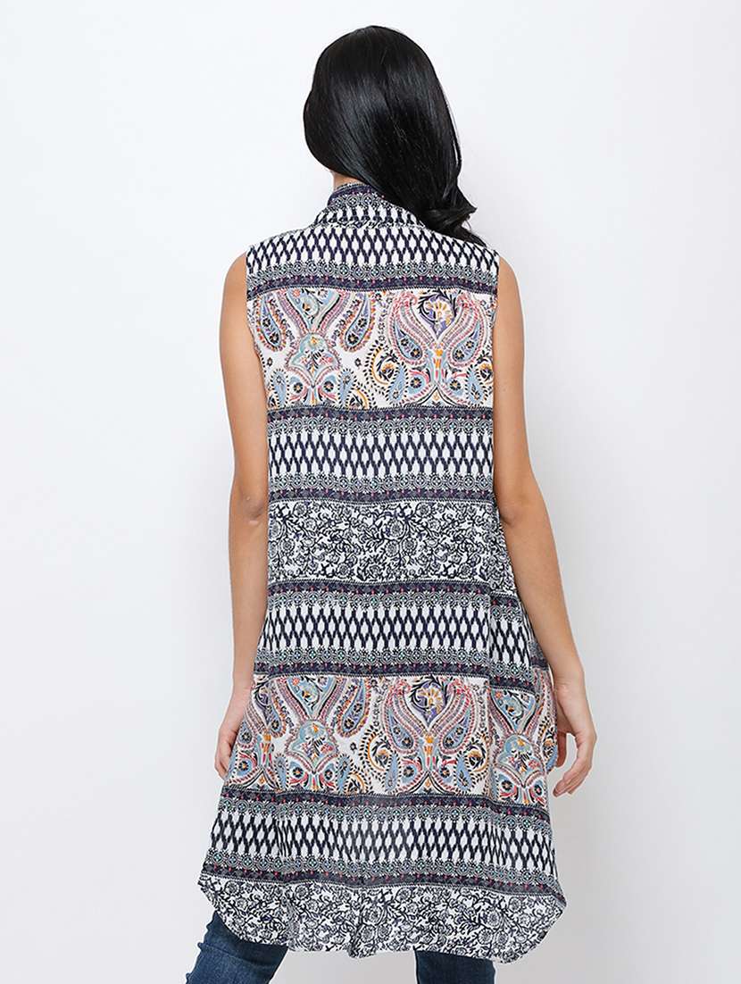 women printed sleeveless asymmetric shrug - 21712610 -  Standard Image - 3