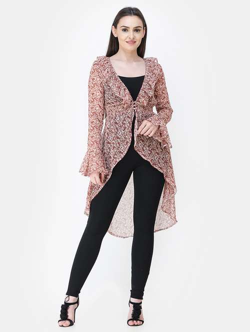 women printed long sleeves asymmetric shrug - 21712611 - Standard Image - 0