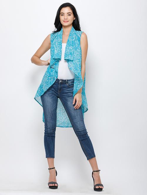 women printed sleeveless asymmetric shrug - 21712614 - Standard Image - 0