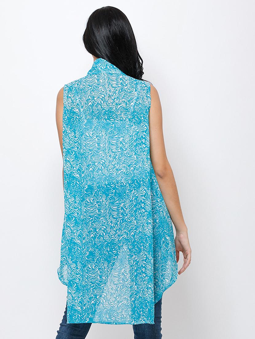 women printed sleeveless asymmetric shrug - 21712614 - Standard Image - 3