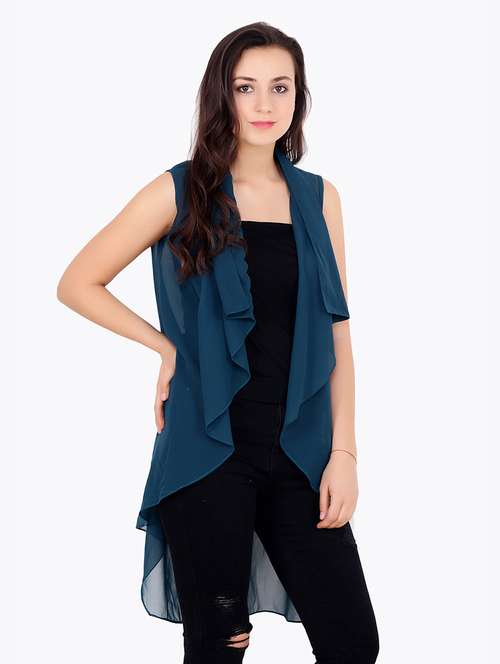 women solid sleeveless asymmetric shrug - 21712615 -  Standard Image - 0