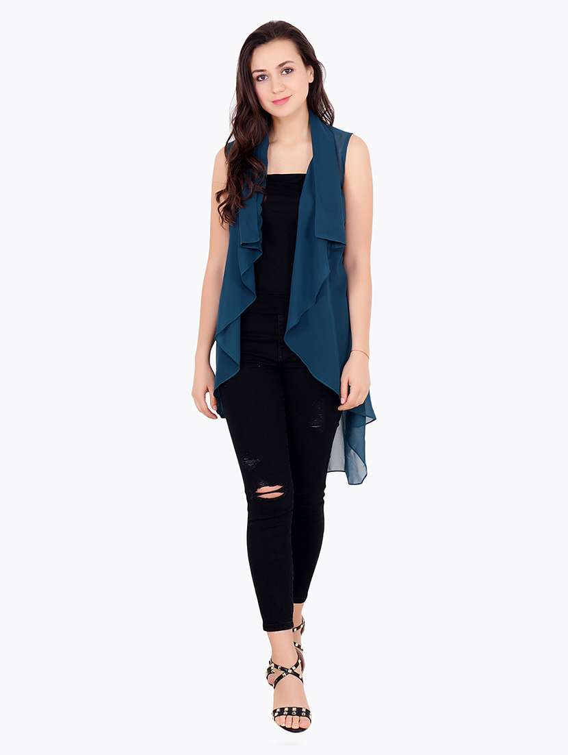 women solid sleeveless asymmetric shrug - 21712615 -  Standard Image - 3