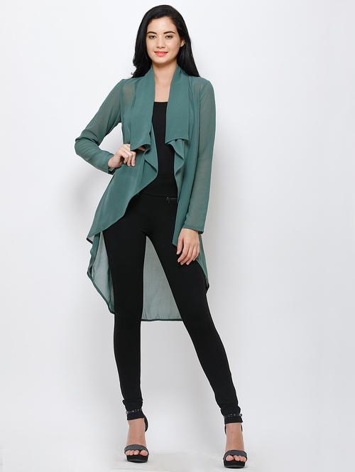 women solid long sleeves asymmetric shrug - 21712620 - Standard Image - 0