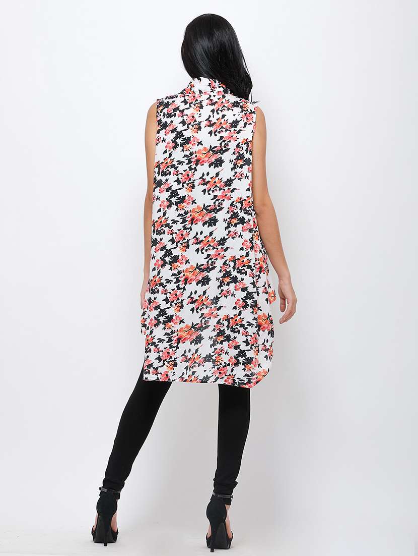 women printed sleeveless asymmetric shrug - 21712624 -  Standard Image - 3