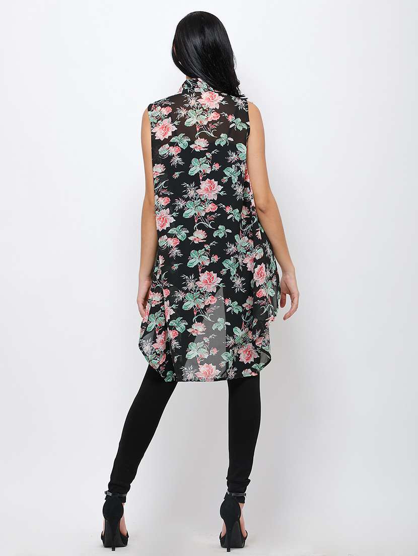 women printed sleeveless asymmetric shrug - 21712627 -  Standard Image - 3