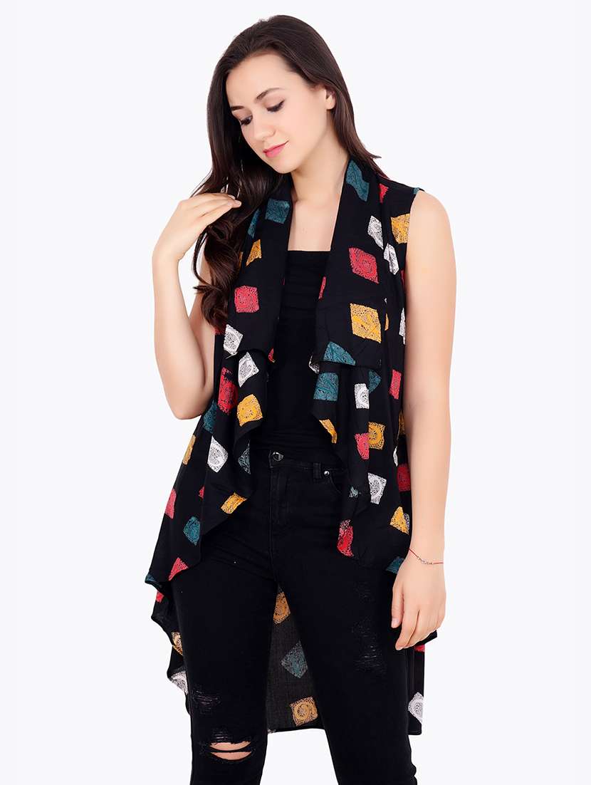 women printed sleeveless asymmetric shrug - 21712630 -  Zoom Image - 0