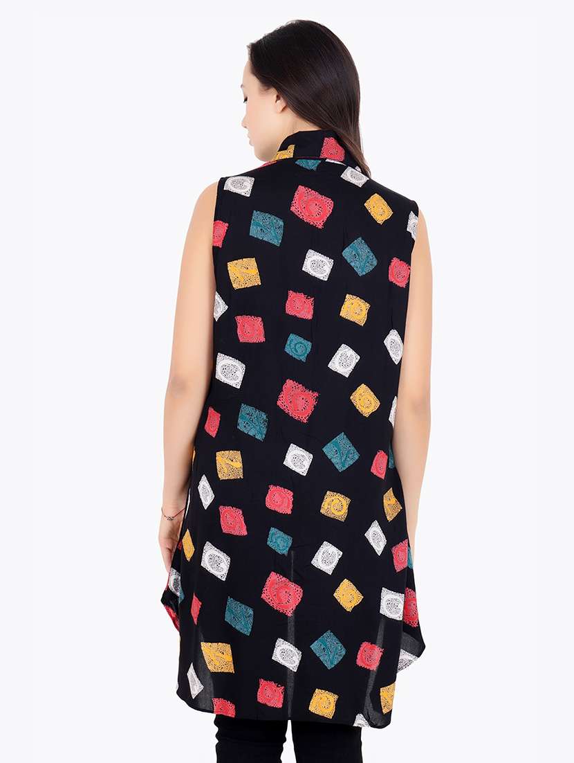 women printed sleeveless asymmetric shrug - 21712630 - Standard Image - 3
