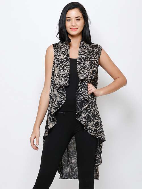 women printed sleeveless asymmetric shrug - 21712632 -  Standard Image - 0