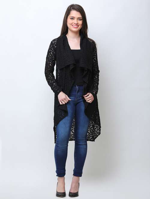 women laced long sleeves asymmetric shrug - 21712639 -  Standard Image - 0