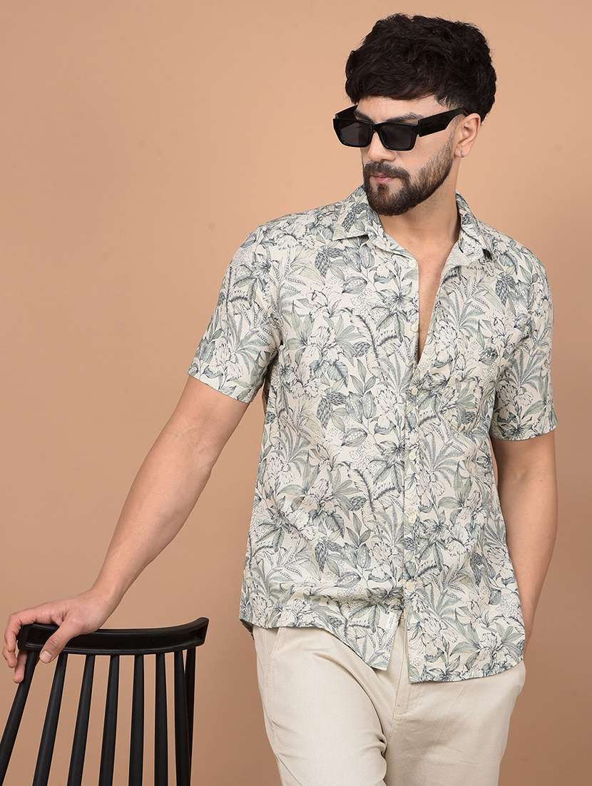 men printed long sleeve casual shirt