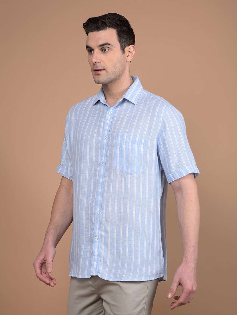 men striped collared casual shirt