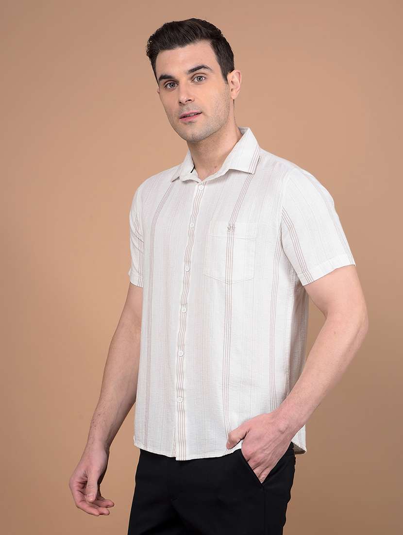 men striped collared casual shirt