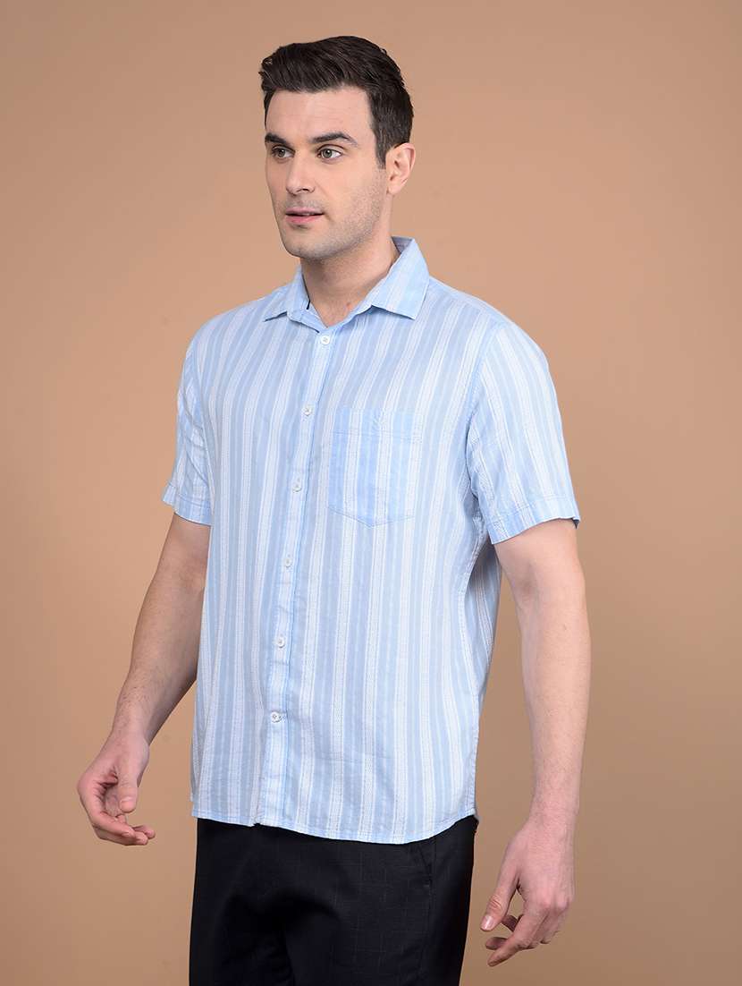 men striped collared casual shirt