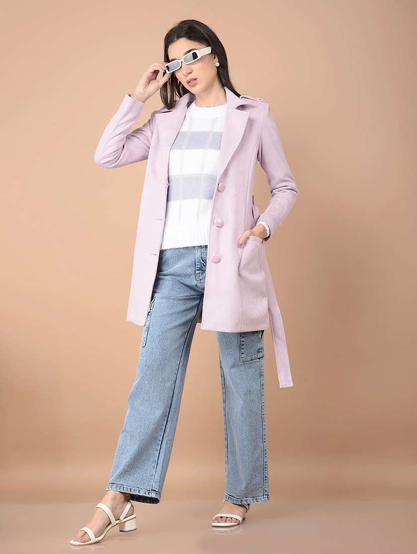 women solid long sleeve trench coat - 21713431 -  Standard Image - 5
