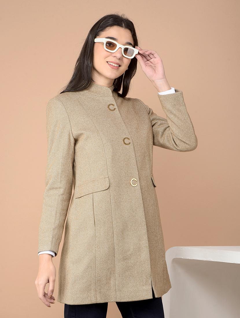 women solid long sleeve trench coat