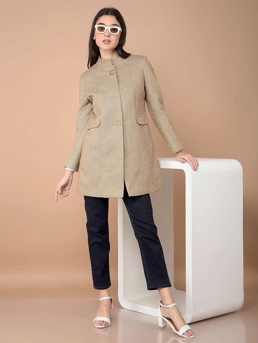 women solid long sleeve trench coat - 21713434 - Standard Image - 5