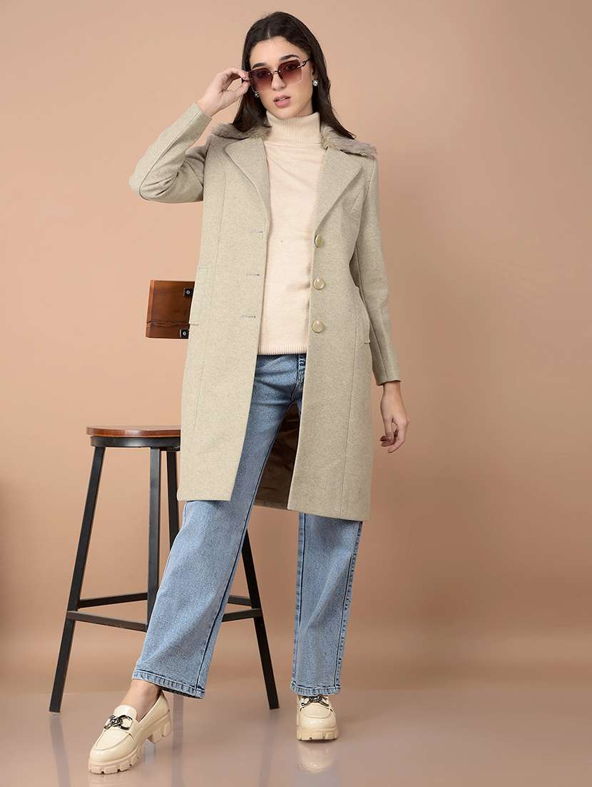 women solid long sleeve trench coat - 21713435 -  Standard Image - 3