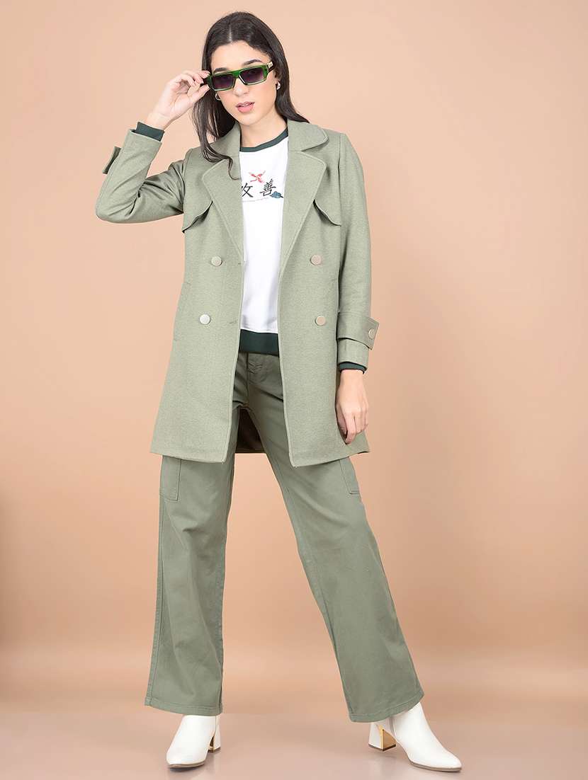women solid long sleeve trench coat - 21713439 -  Zoom Image - 0