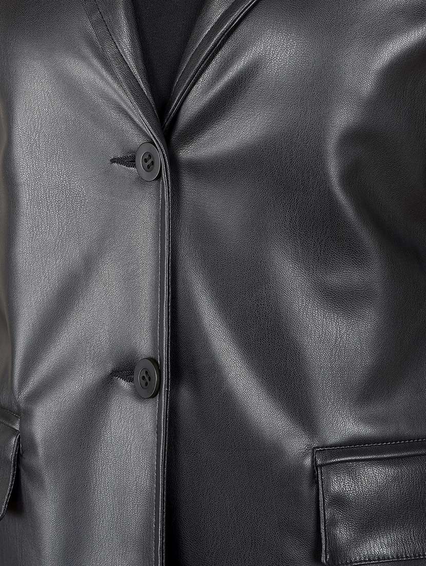 women solid long sleeve leather coat - 21713444 - Standard Image - 5