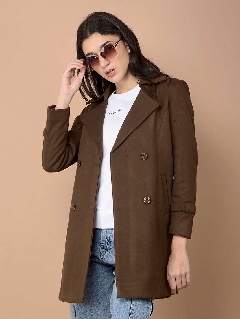 women solid long sleeve trench coat - 21713445 - Zoom Image - 0
