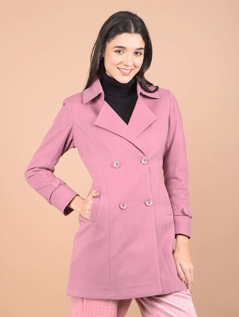 women solid long sleeve trench coat 