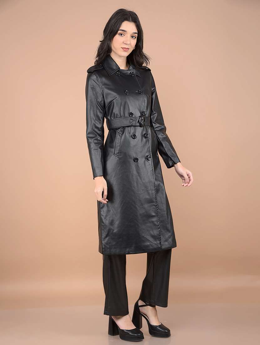 women solid long sleeve trench coat - 21713447 - Standard Image - 3