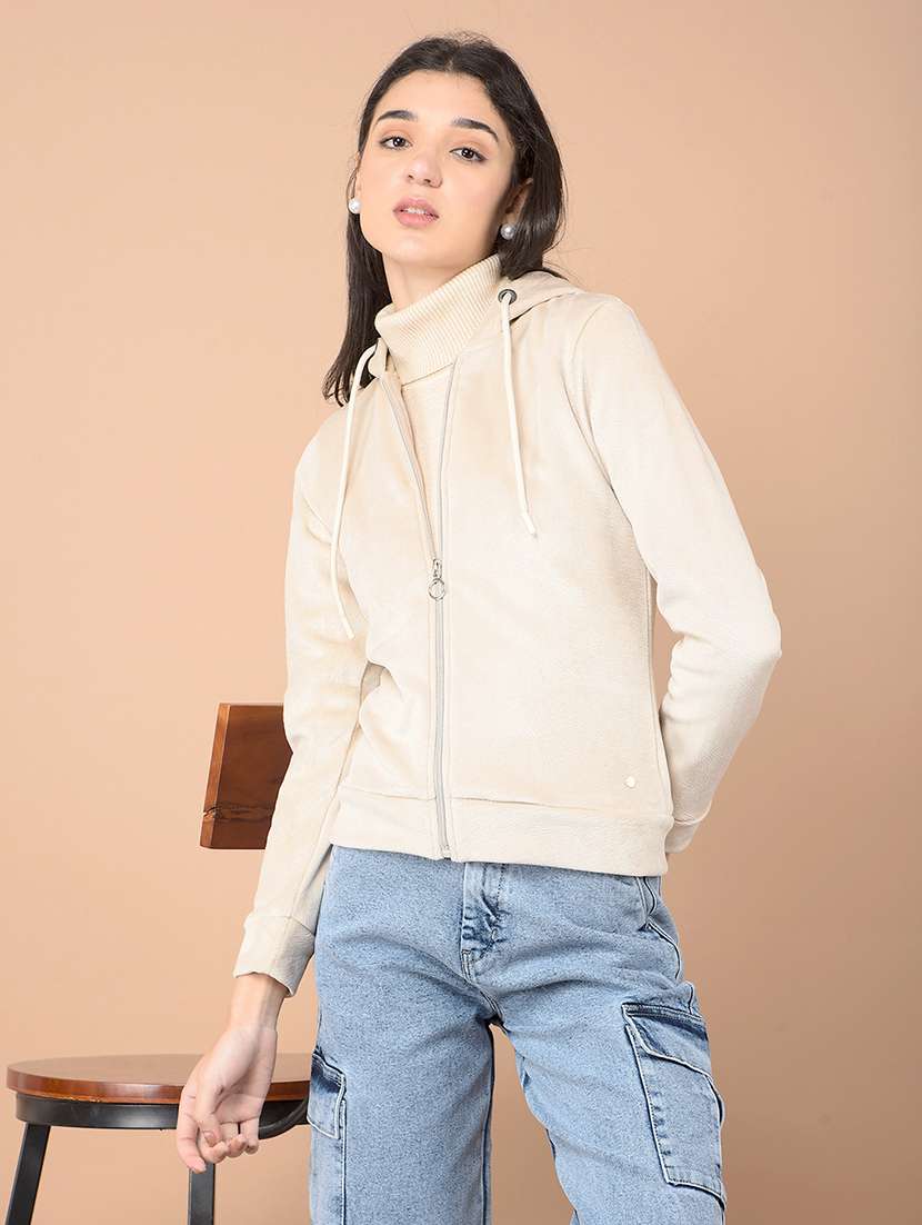 women plain zipper sweatshirt