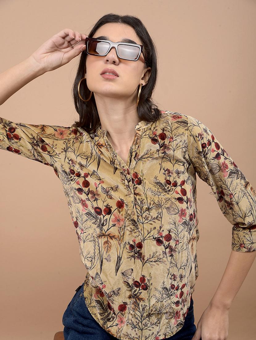 women printed mandarin neck regular top - 21713457 - Standard Image - 5