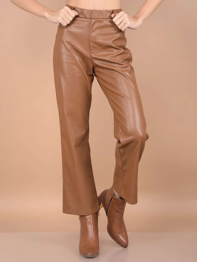 women solid leather trouser