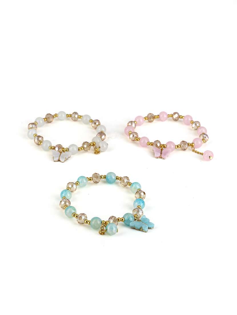 women's pack of 3 beaded bracelet with butterfly charm