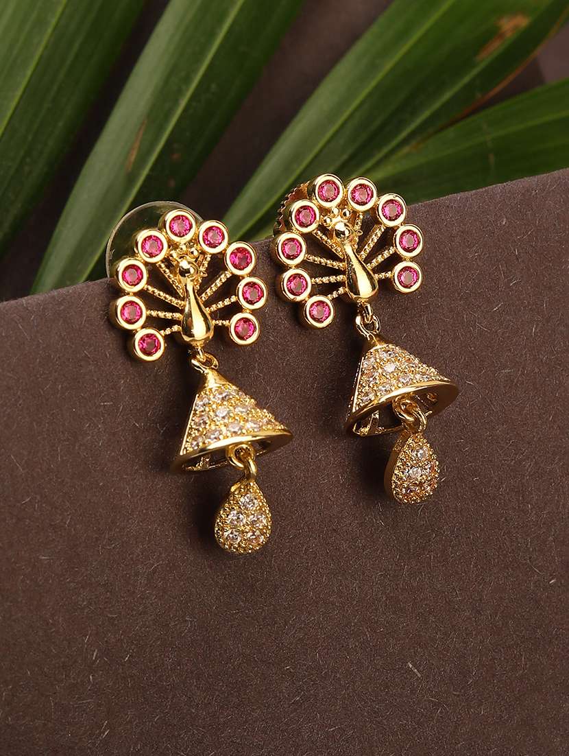 women golden peacock shaped jhumka earrings