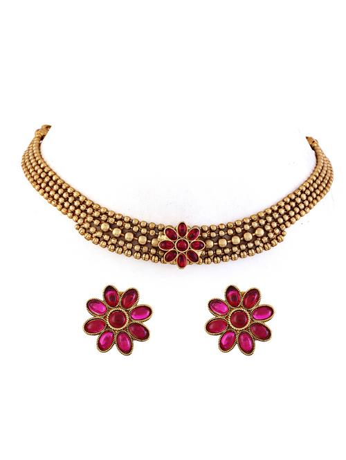 traditional gold plated necklace earring set - 21713797 -  Standard Image - 0