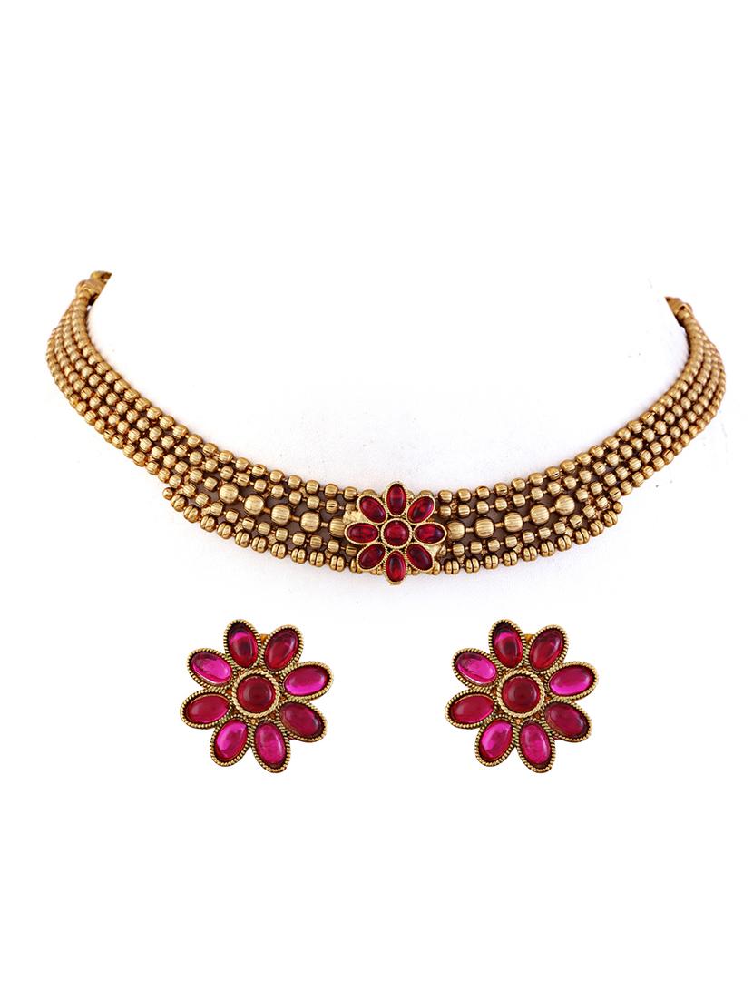 traditional gold plated necklace earring set - 21713797 -  Zoom Image - 0