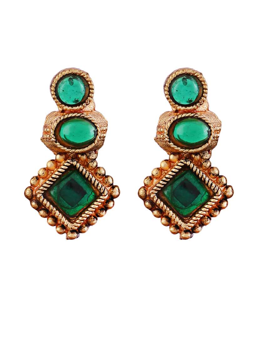 green and gold stone studded jewellery set - 21713798 - Standard Image - 3