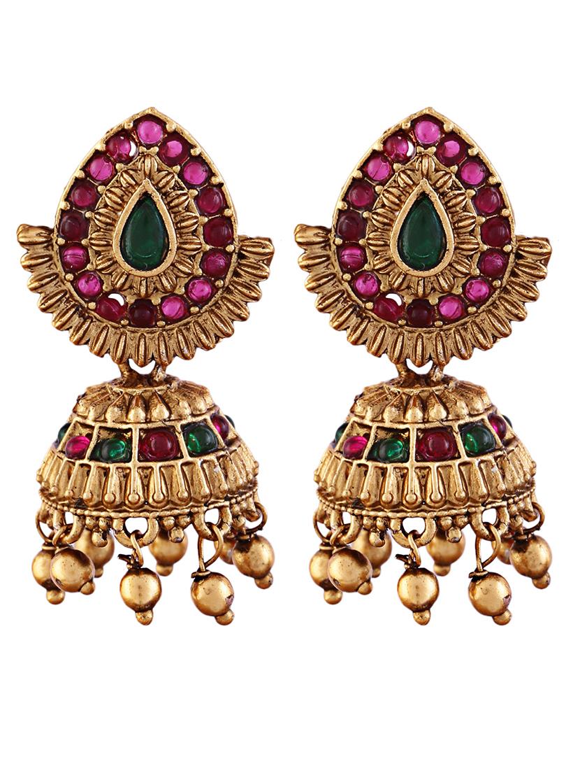 antique gold toned stone studded jewellery set - 21713799 - Standard Image - 3