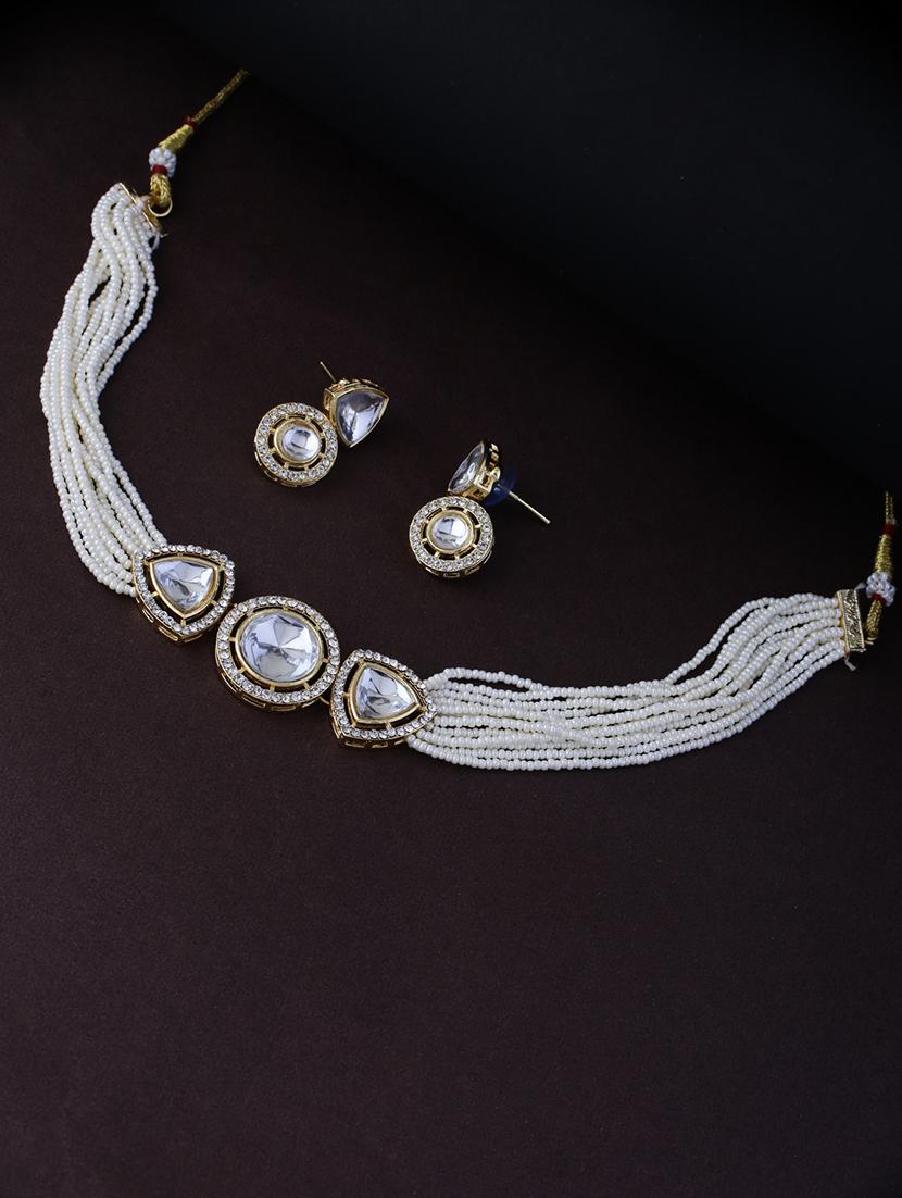 pearl kundan stone studded jewellery set - 21713807 - Zoom Image - 0