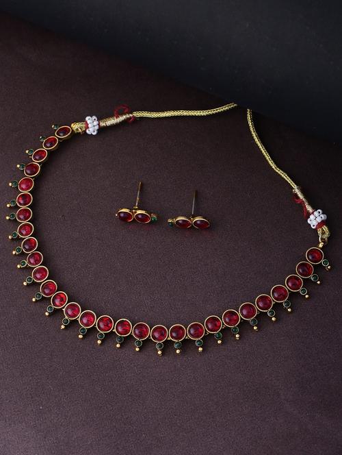 red and green stone jewellery set - 21713813 - Standard Image - 0