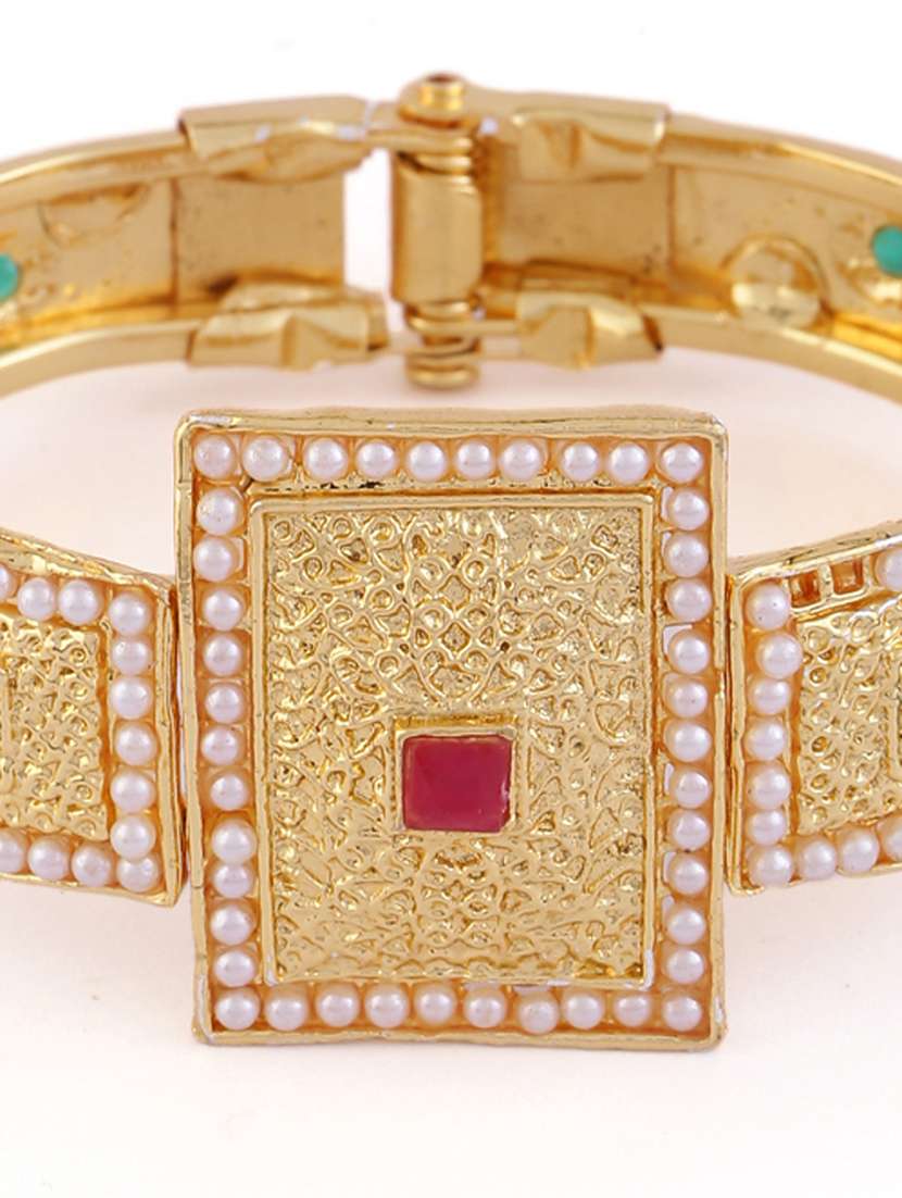 ethnic gold-plated pearl studded bangle  - 21713836 -  Standard Image - 5