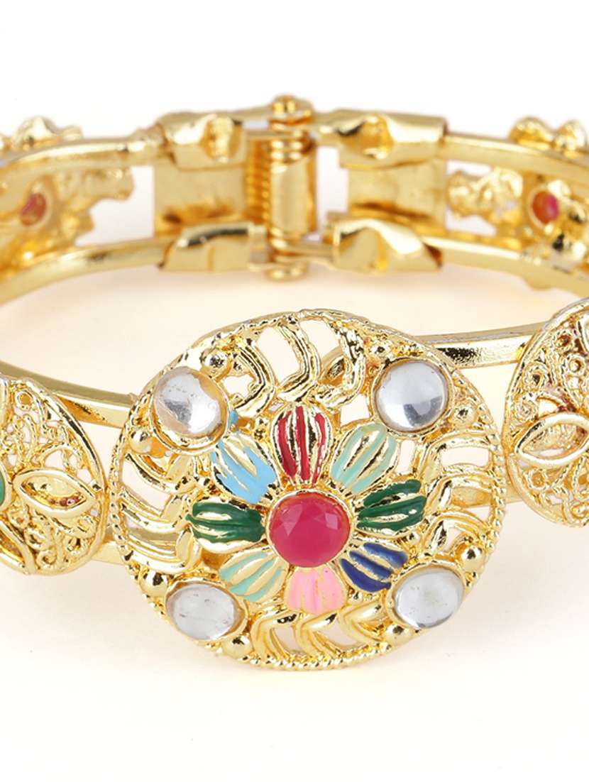 gold plated multicolor stone studded bangle - 21713837 -  Standard Image - 3