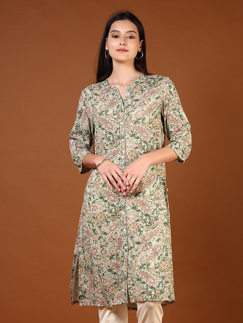 women three quarter sleeves straight kurta - 21713864 -  Zoom Image - 0