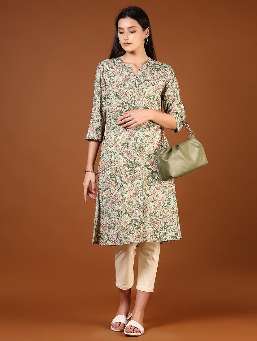 women three quarter sleeves straight kurta - 21713864 - Standard Image - 3