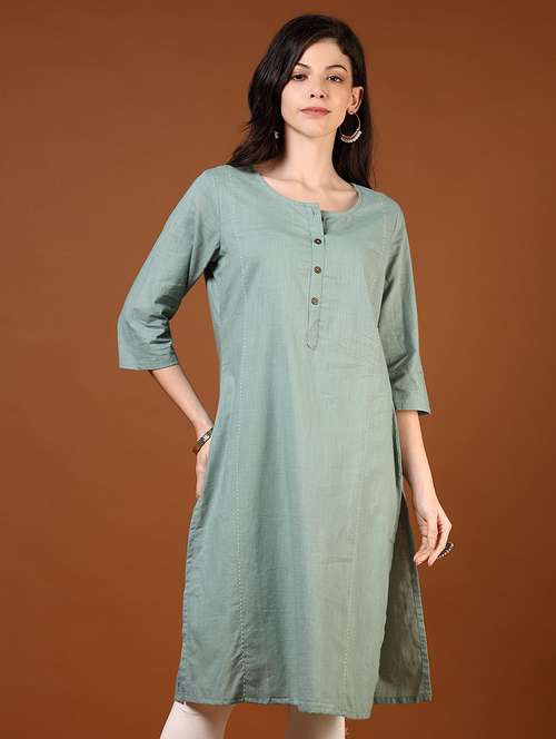 women three quarter sleeves straight kurta - 21713868 - Standard Image - 0