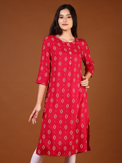 women three quarter sleeves straight kurta - 21713870 -  Standard Image - 0