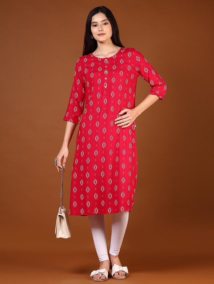 women three quarter sleeves straight kurta - 21713870 - Standard Image - 3