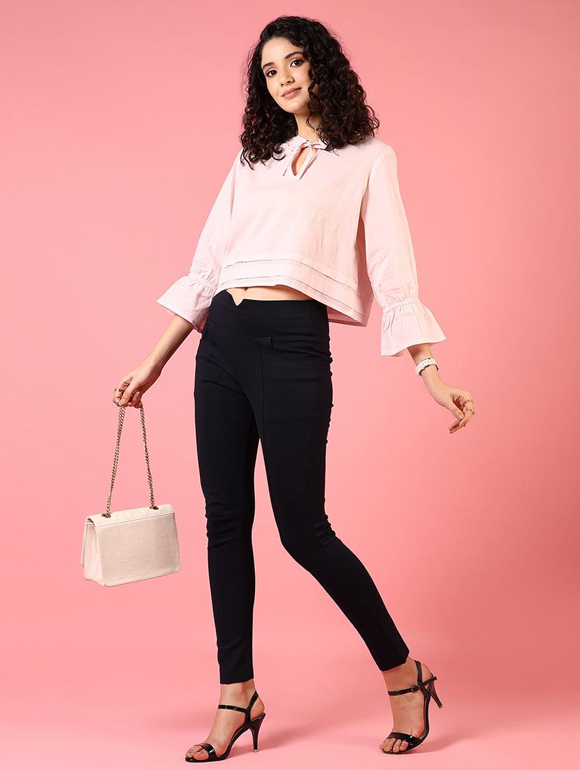 women rosewater solid bell sleeve crop top - 21713890 - Standard Image - 3