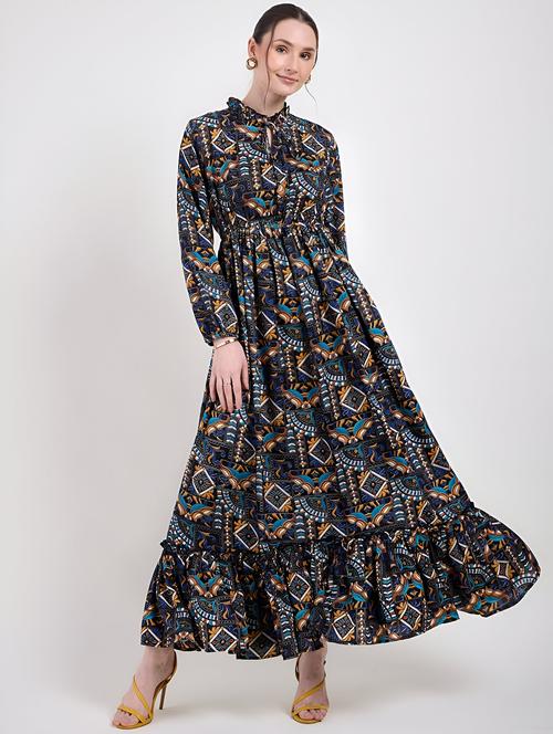 women printed tie up neck tiered dress - 21713977 -  Standard Image - 0