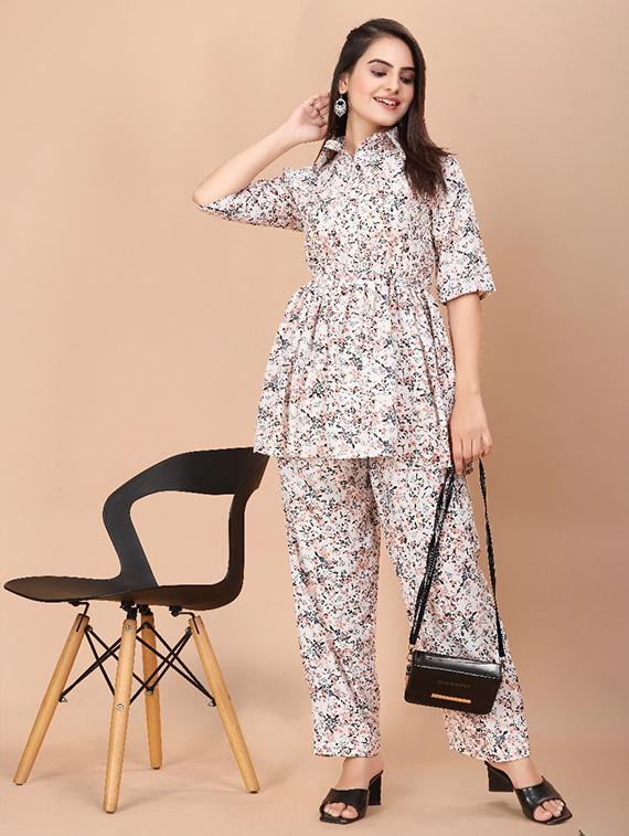 women floral printed shirt collar neck co-ord sets - 21714066 - Zoom Image - 0