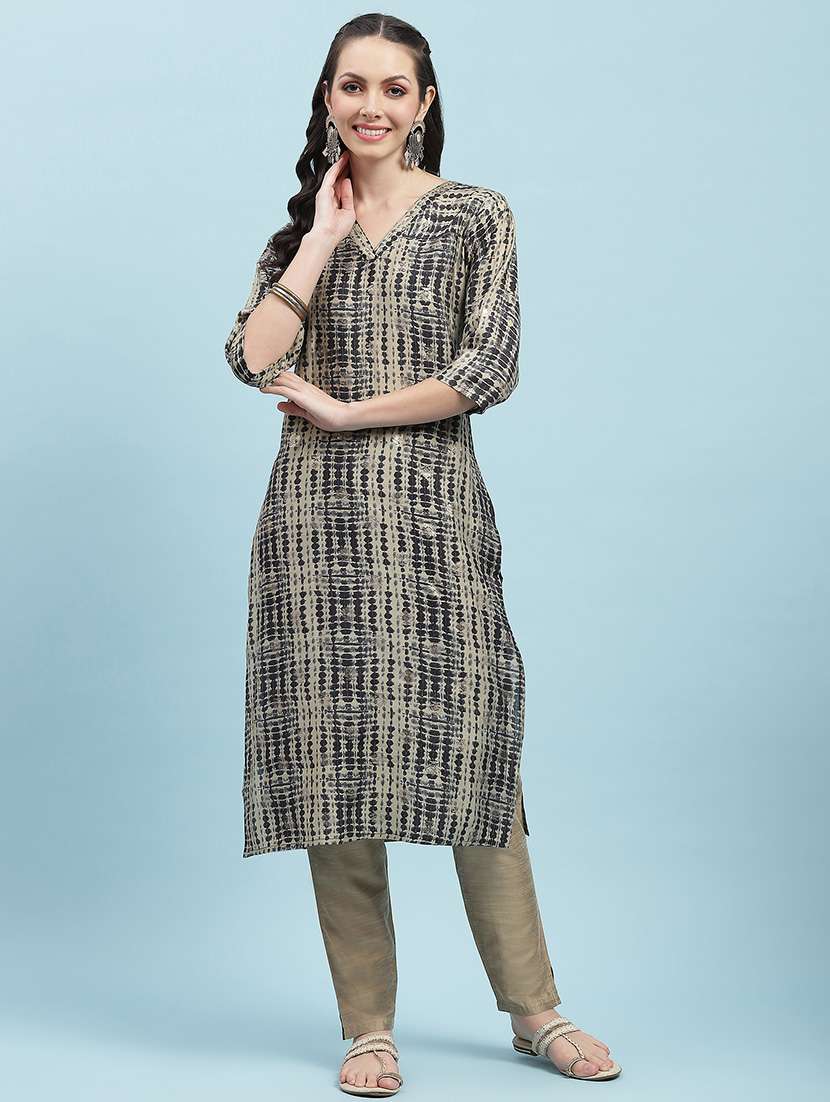 women printed three quarter sleeves straight kurta - 21714235 -  Standard Image - 3