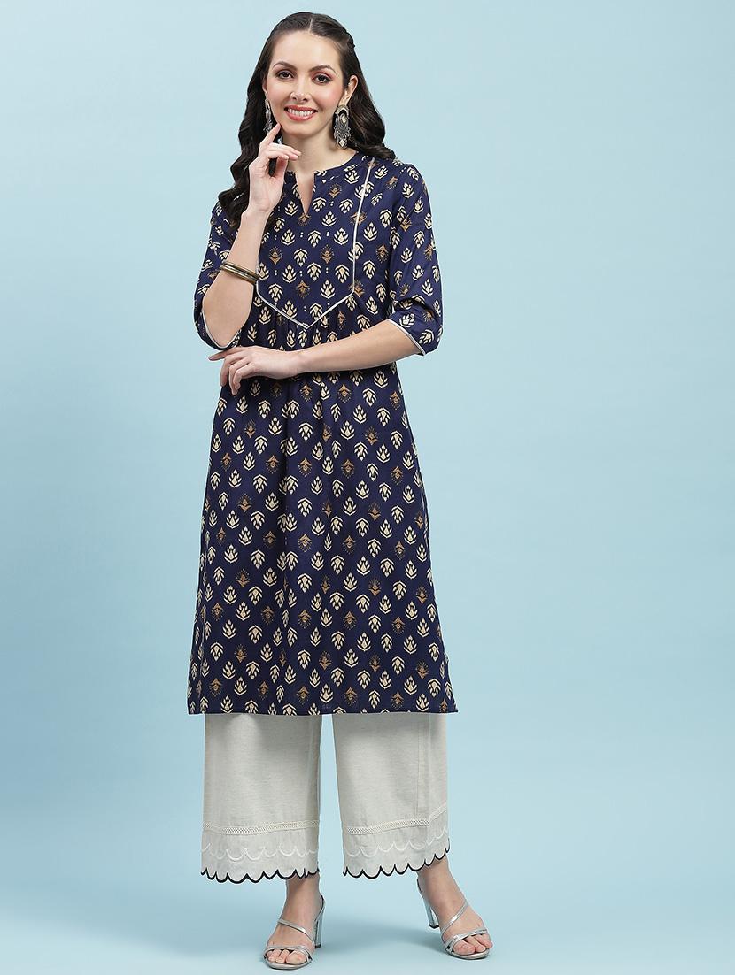 women printed three quarter sleeves straight kurta - 21714237 - Standard Image - 3