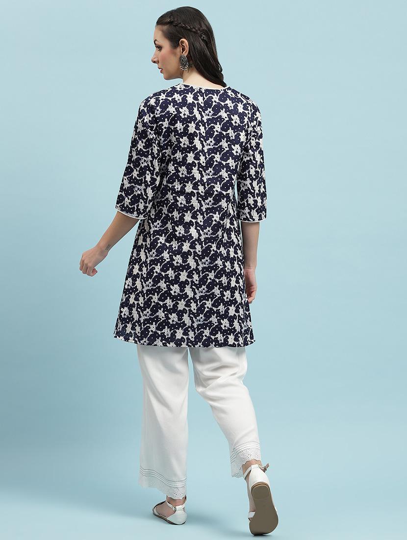 women printed three quarter sleeve straight kurta - 21714240 - Standard Image - 3